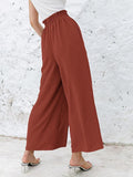 Hulianfu Autumn Summer Fashion Cotton Linen Pants Women Solid Fungus Edge High Waist Women's Trousers Wide Leg Casual Pants