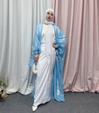 hulianfu Summer Eid Djellaba Abaya Dubai Shiny Soft Puff Sleeves Muslim Dress Silky Abaya Dubai Turkey Muslim Dress Islam Abayas WY800
