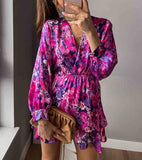 Hulianfu Print Short Dress Woman Ruffles Ruched Mini Dresses for Women 2023 Summer Dress Short Sleeve Elegant Party Dresses