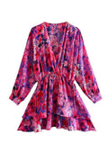 Hulianfu Print Short Dress Woman Ruffles Ruched Mini Dresses for Women 2023 Summer Dress Short Sleeve Elegant Party Dresses