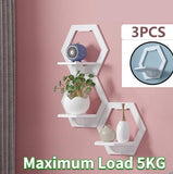 HULIANFU Wall Organizer 1/3Pcs Wall Shelf Punch Free Bedside Wall Display Stand Wall Mounted Flower Pot Holder Tv Backgrou Room Decora