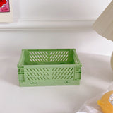 HULIANFU Ins Desktop Plastic Storage Baskets Organizer Box Folding Stackable Toy Storage Basket with Handle Bathroom Storage Box Basket