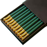 HULIANFU JANKNG 5 Pair Japanese Chopsticks Alloy Non-Slip Sushi Chop Sticks Set Chinese Gift Reusable Chopsticks Tableware Gift Kitchen