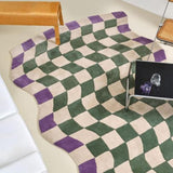 HULIANFU Retro Living Room Coffee Table Carpet Checkerboard Modern Light Luxury Bedroom Bedside Rugs Home Plush Cloakroom Decorative Rug