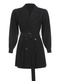 Hulianfu Vintage Notched Black Long Sleeve Jacket Slim Blazer Mini Dresses for Women Korean Fashion Sexy Casual Bodycon Dress Autumn