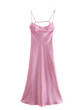 hulianfu Pink Camis Long Dresses Women Satin Cut Out Sleeveless Slip Dress Female Backless Sexy Party Dresses Summer Slit Midi Dress