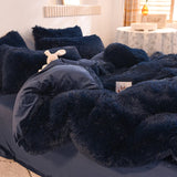 HULIANFU Nordic Pure Color Plush Duvet Cover Set with Sheet Pillow Covers Furry Winter Warm Kawaii Bedding Set Luxury Single Bed Sets