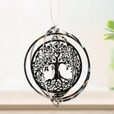HULIANFU Stainless Steel 3D Rotating Wind Chimes Hummingbird Life Tree Owl Hanging Ornaments Outdoor Home Garden Farmhouse Spiner Decor