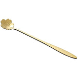 HULIANFU Tea Coffee Mixing Spoon Gold Spoon Long Handle Dessert Stainless Steel Vintage Teaspoons Drink Tableware Flowers Design 1PCS