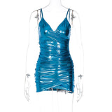 Hulianfu Pu Leather Solid Sleeveless Slips Draped Elegant Sexy Bodycon Mini Prom Dress 2023 Summer Women Birthday Party Y2K Clot