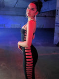 Hulianfu Elegant Side Hollow Out Backless Sexy Midi Dress For Women Gown Summer New Spaghetti Strap Sleeveless Club Party Dress