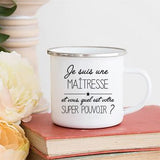 HULIANFU Merci Maîtresse/Atsem Print Coffee Mug Creative Enamel Cups Drinks Water Milk Cup Mug School Home Handle Drinkware Teacher Gifts