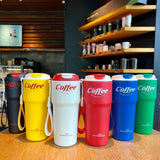 HULIANFU New Fashion 420ml/620ml Double Stainless Steel Coffee Mug Wtih Rope Portable Car Thermos Mug Vacuum Flask Travel Tumbler