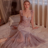 hulianfu Sexy Night Dress Women Lace Sleepwear Mesh Sling Camisole Nightgown Pajamas Sets Party Long Robe Lingerie Set Home Suit Nighty