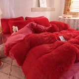 HULIANFU Nordic Pure Color Plush Duvet Cover Set with Sheet Pillow Covers Furry Winter Warm Kawaii Bedding Set Luxury Single Bed Sets