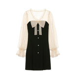 Hulianfu Vintage Elegant Mini Party Dress for Women Casual Lace Long Sleeve Dresses Bow Sexy One Piece Dress Korean Black Autumn New
