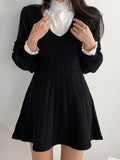 Hulianfu Vintage V-neck Lantern Sleeve Knit Elegant Vestidos De Mujer Fashion Korean Sweater Bodycon Y2K Mini Dress Women Clothing Autumn