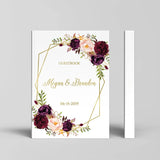 HULIANFU Wedding Guest Book Alternative Geometric Gold Wedding Guestbook Burgundy Floral Personalized Wedding Album Wedding Photo Sign