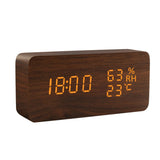 HULIANFU USB/AAA  Clocks LED Wooden Alarm Clock Watch Table Voice Control Digital Wood Despertador Electronic Desktop Table Decor