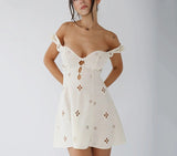 hulianfu Alinemyer Square Collar Black Mini Dress  Summer Sexy High Waist Short Sleeve Beachwear Bodycon Hollow Out Sundress Female