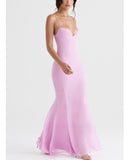 hulianfu Sexy V Neck Sling Backless Maxi Mermaid Dress Elegant Pink Spaghetti Strap Bodycon Long Dress Mermaid Gown Celebrity Party Dress