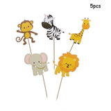 HULIANFU Wild Jungle Party Cake Topper Kids Happy Birthday  Animal Cake Flag Boy Birthday Party Decoration Children Forest Party Supplies