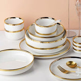 HULIANFU White Tableware Set Ceramic Dinner Plates Dishes Plates and Bowls Set Food Plate Salad Soup Bowl Dinnerware Set for Restaurant
