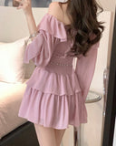 Hulianfu Two Piece Sets Womens Outifits 2023 New Fashion Casual Long Sleeve Chiffon Tops Chic Solid High Waisted Mini Skirt Sets