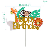 HULIANFU Wild Jungle Party Cake Topper Kids Happy Birthday  Animal Cake Flag Boy Birthday Party Decoration Children Forest Party Supplies