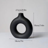 HULIANFU VILEAD Black Circular Hollow Ceramic Vase Donuts Nordic Flower Pot Home Decoration Accessories Office Living Room Interior Decor