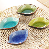 HULIANFU Japanese Leaf Ceramic Sauce Dish Kitchen Seasoning Plate Ice Cracked Glaze Sauce Small Dishes Fish Shaped Bowl For Kitchen