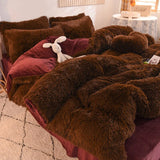 HULIANFU Nordic Pure Color Plush Duvet Cover Set with Sheet Pillow Covers Furry Winter Warm Kawaii Bedding Set Luxury Single Bed Sets