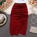 Hulianfu Women Solid Drawstring Sheath Skirts Elastic High Waist Female Fashion Bodycon Irregular Midi Pencil Skirts