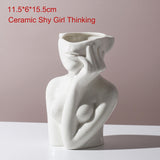 HULIANFU W&amp;G Nordic Vase Home Decor Vase Creative Human Head Portrait Flower Vases Room Decoration Resin David Flower Vase Room Decor