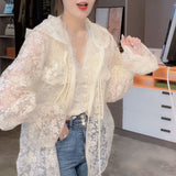 Hulianfu New Women Summer Tops Cardigan Female Fashion Blouses Lace Blouse Shirt Ladies Long Sleeve Shirts Sun Protection Clothes
