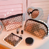 HULIANFU Mesh Cosmetic Makeup Bags Case Holder Cute Transparent Zipper Black Heart Printed Pencil Pen Case Pouch Convenient To Carry