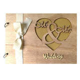 HULIANFU Wedding Guest Book Wooden Heart Hollow Engagement Guestbook Name Sign Board 20 Inside Pages Log Color Good-Looking Appearance