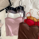Hulianfu Woman Padded Tank Top Women Spaghetti Strap Vest Sexy Camisole With Bra Female Crop Tops Dropshipping