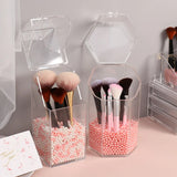 HULIANFU Pearl Cosmetic Brush Holder Transparent Acrylic Cosmetic Brush Container Dustproof Beauty Makeup Tools Organizer Pen Storage Box