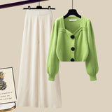 Hulianfu Winter Knit Sets Womens Outfits French Vintage Square Collar Knitted Sweater And Wide Leg Pants Two Pieces Sets Office Lady Sets