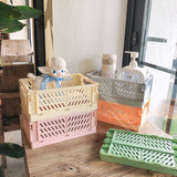 HULIANFU Ins Desktop Plastic Storage Baskets Organizer Box Folding Stackable Toy Storage Basket with Handle Bathroom Storage Box Basket