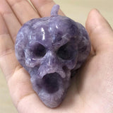 HULIANFU Natural Crystal Quartz Lepidolite Pumpkin Skull Reiki Healing Hand Carved Home Halloween Decoration Gift 1pcs