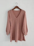 Hulianfu Vintage V-neck Lantern Sleeve Knit Elegant Vestidos De Mujer Fashion Korean Sweater Bodycon Y2K Mini Dress Women Clothing Autumn