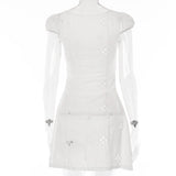 hulianfu Alinemyer Square Collar Black Mini Dress  Summer Sexy High Waist Short Sleeve Beachwear Bodycon Hollow Out Sundress Female