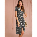 Polka Dot Print Midi Dress Woman Elegant Embroidery Short Sleeve V-neck Vestidos  Summer Femme Vintage Casual Long Robes
