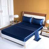 HULIANFU Satin Silk Bedding Sheet Set Solid Color Fitted Sheet Set Single Double King Size Bed Sheet Set Luxury Rayon Flat Sheet Set
