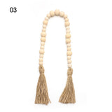 HULIANFU Wood Bead Garland Farmhouse Wall Hanging Home Decor DIY Handmade Garland with Jute Rustic Wall Tassel Bead Ornament Boho Gift