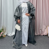 hulianfu Summer Eid Djellaba Abaya Dubai Shiny Soft Puff Sleeves Muslim Dress Silky Abaya Dubai Turkey Muslim Dress Islam Abayas WY800