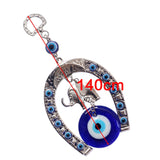 HULIANFU Turkish Blue Eye Horseshoe with Elephant and Ribbon Wall Hanging Amulet Ethnic Lucky Gift Pendants Home Car Hanging Decorations