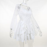 Halter Halloween Cosplay Costumes Gothic Lolita Party Dress White Black Flare Sleeve Fairy Princess Ruffle Cake Kawaii Dresses